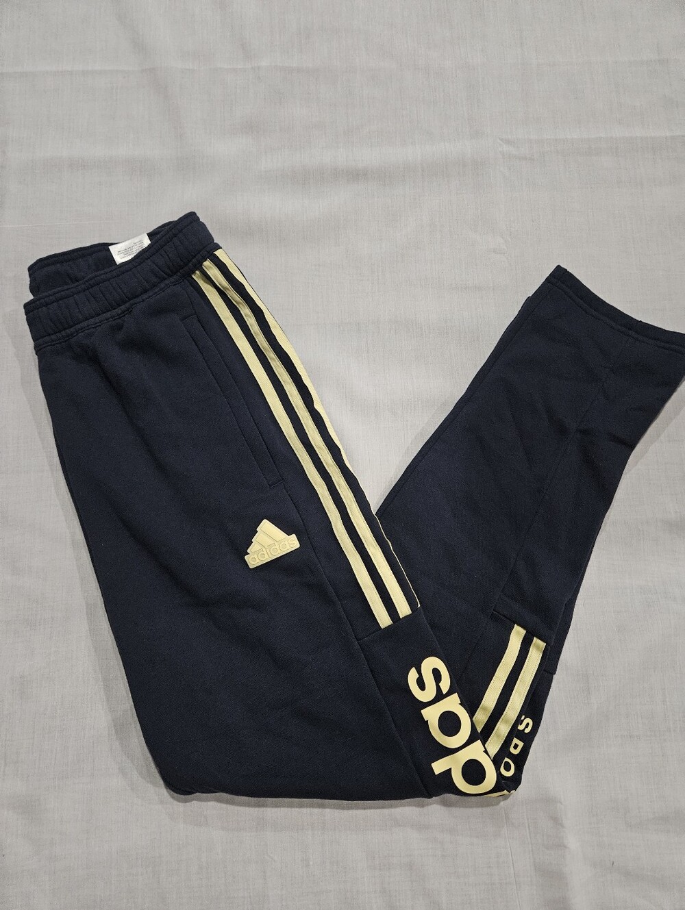 adidas Kids Navy Joggers with Yellow Stripes
